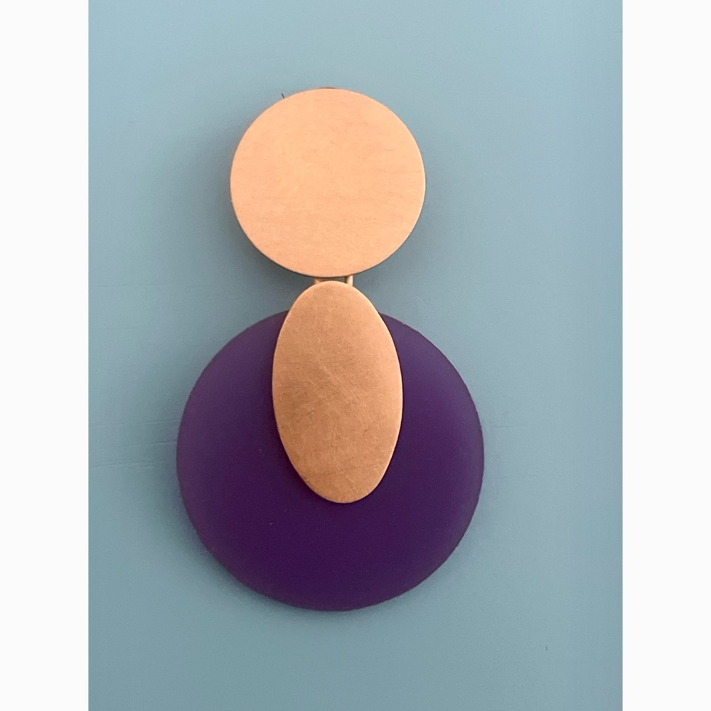 Purple and Gold-Toned Statement Clip-On Earrings - Picture 4 of 10